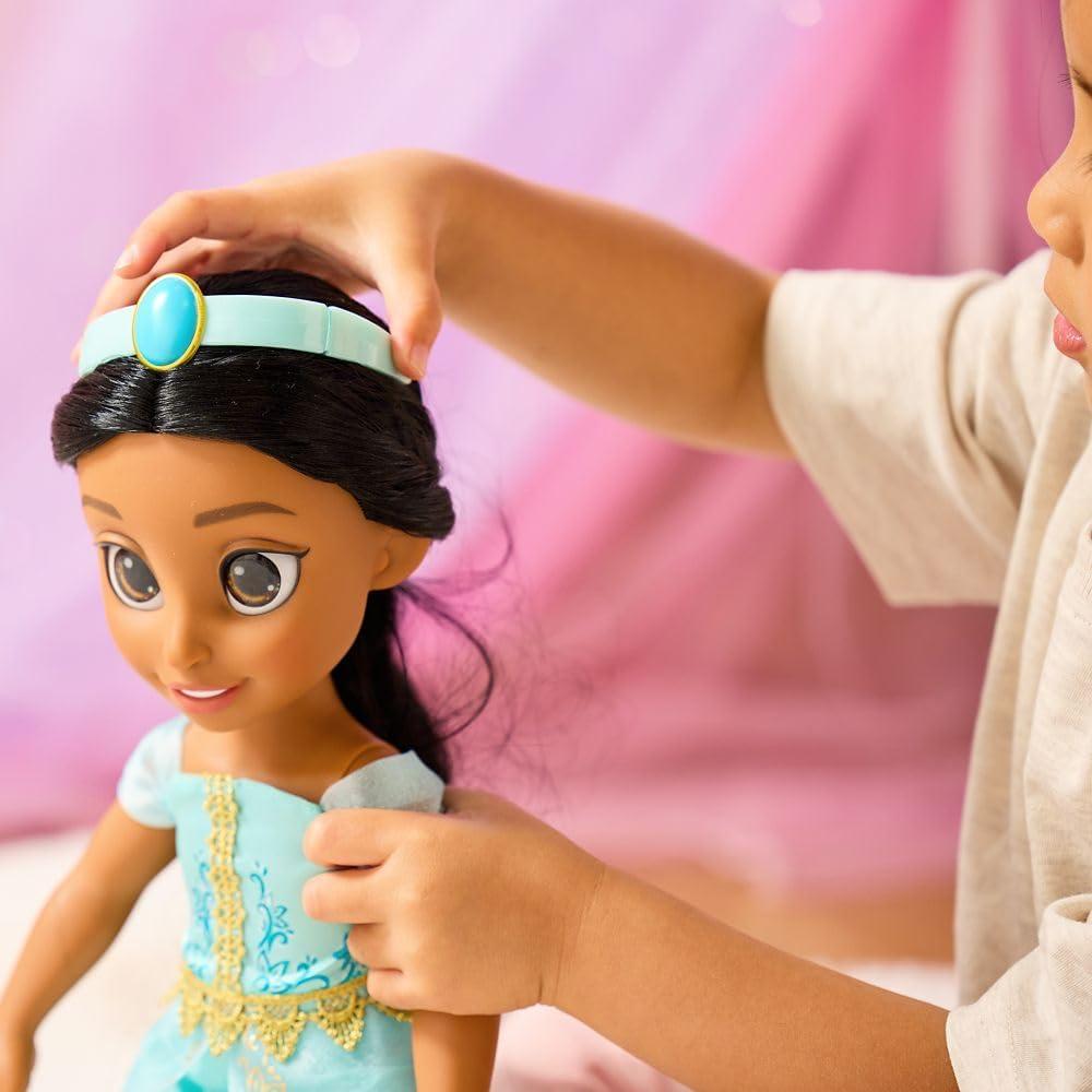 imageDISNEY STORE Official Anna Once Upon a Story Doll  16 Inch Disney Princess Toys Featuring Reflective Eyes with 3D Pupil and Iris Detailed Costume Hair Comb ampamp Shoes  Comes in Display BoxJasmine