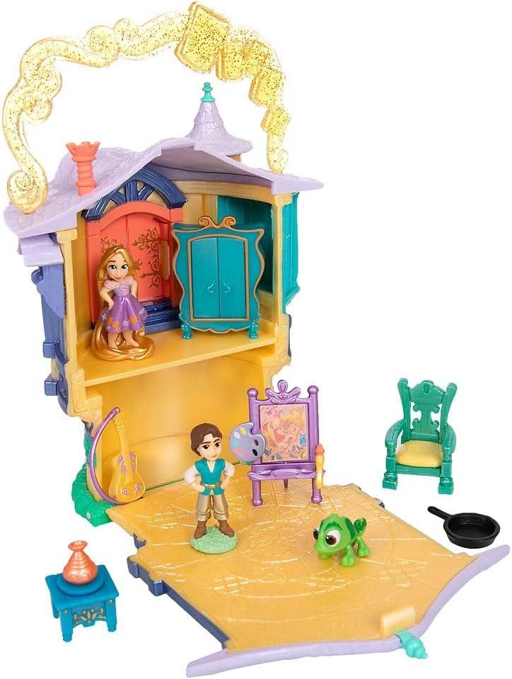 imageDISNEY STORE Official Jasmine Palace Micro Play Set Micro Toy Set Includes Jasmine Aladdin Genie and Abu Micro Figures Travel Toy Portable Playset with Handle Travel Toys with Surprise RevealsRapunzel