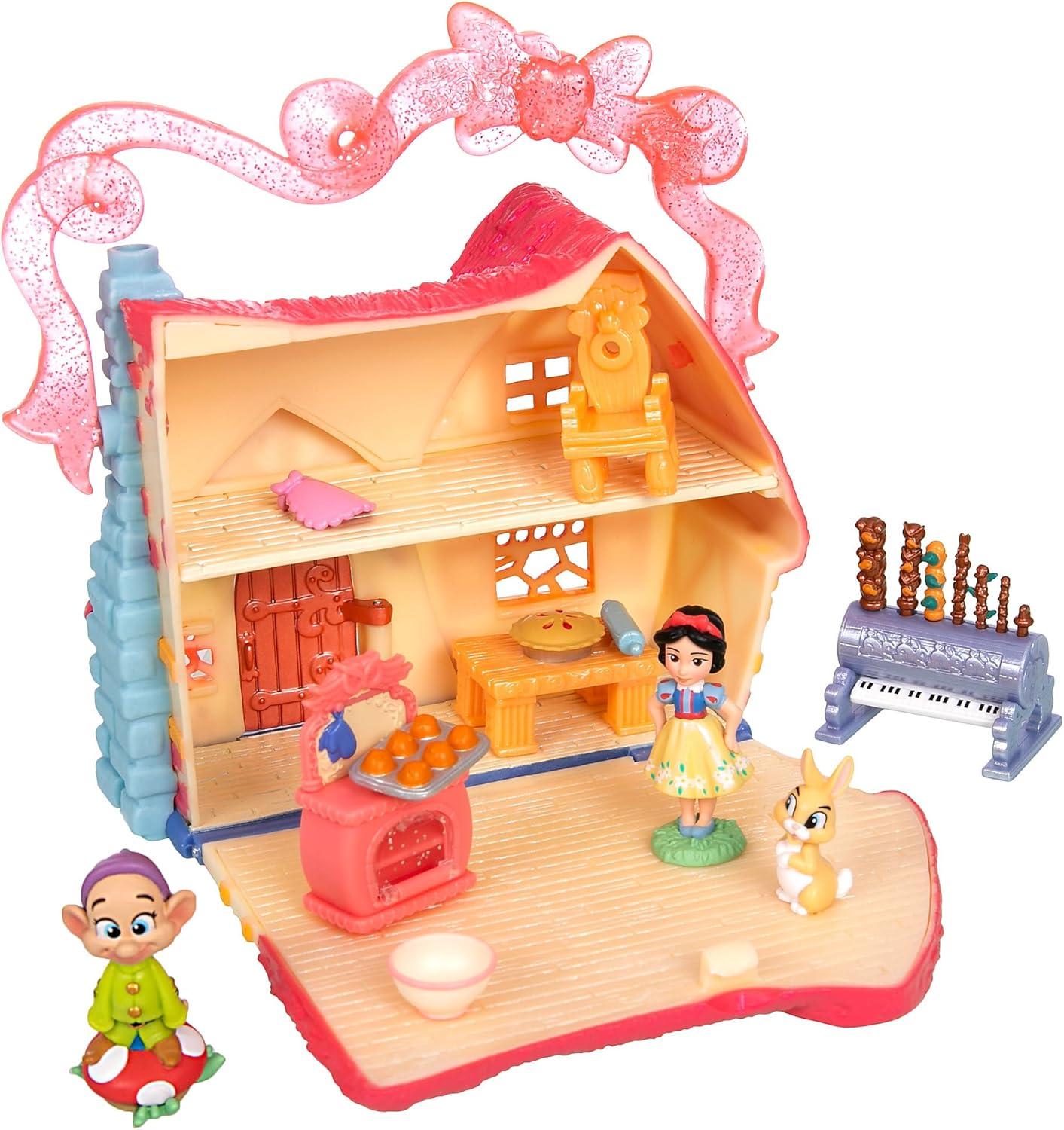 imageDISNEY STORE Official Jasmine Palace Micro Play Set Micro Toy Set Includes Jasmine Aladdin Genie and Abu Micro Figures Travel Toy Portable Playset with Handle Travel Toys with Surprise RevealsSnow White