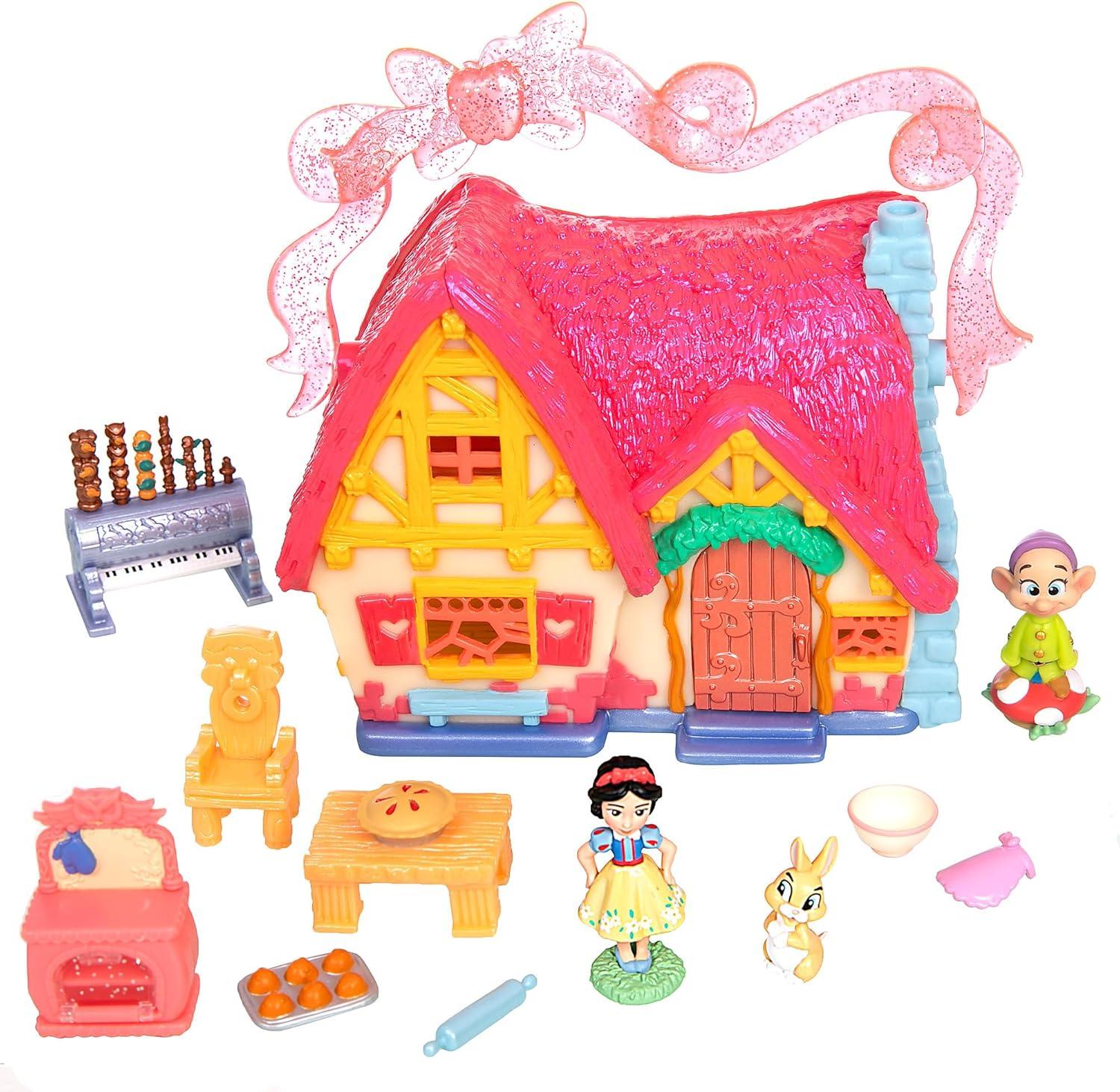 imageDISNEY STORE Official Jasmine Palace Micro Play Set Micro Toy Set Includes Jasmine Aladdin Genie and Abu Micro Figures Travel Toy Portable Playset with Handle Travel Toys with Surprise RevealsSnow White