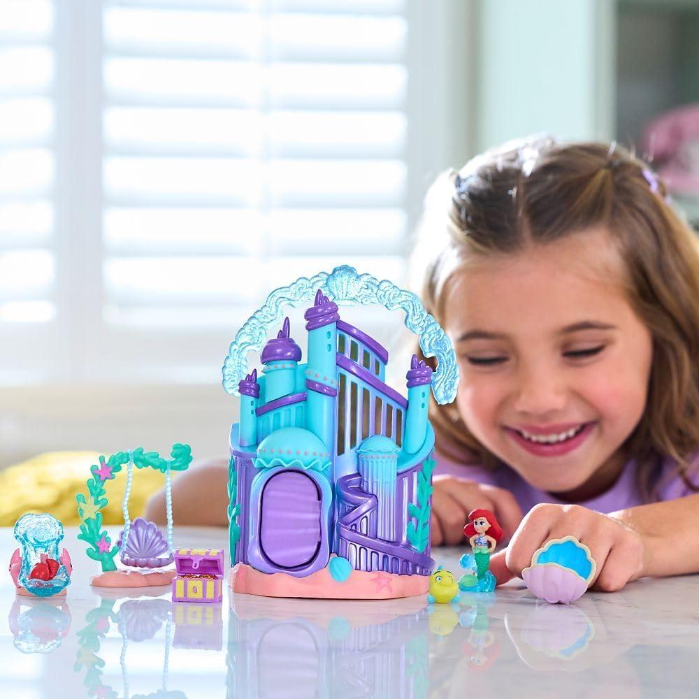 imageDISNEY STORE Official Jasmine Palace Micro Play Set Micro Toy Set Includes Jasmine Aladdin Genie and Abu Micro Figures Travel Toy Portable Playset with Handle Travel Toys with Surprise RevealsAriel