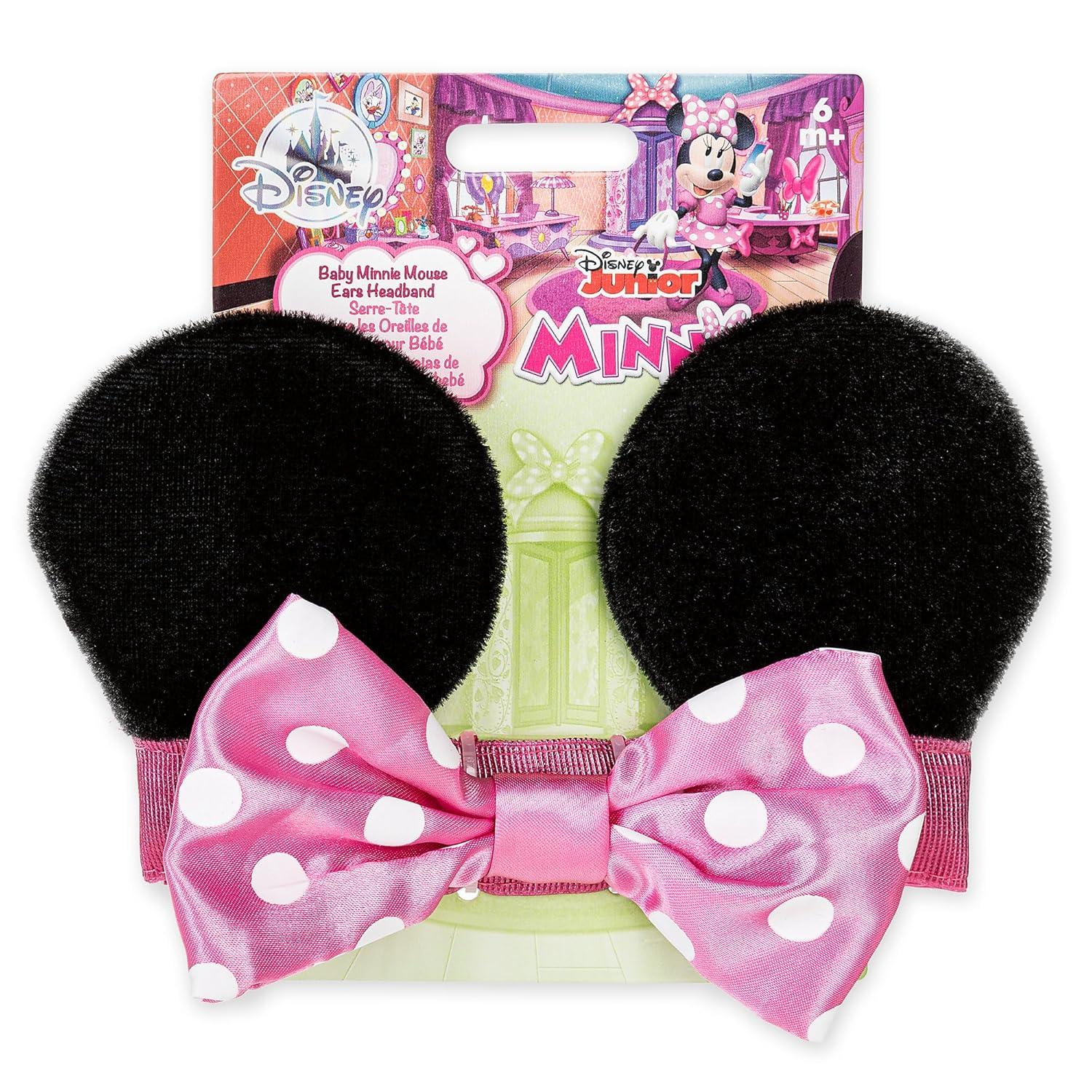 imageDISNEY STORE Official Minnie Mouse Ears Headband for Baby  Plush Ears with Pink Polka Dot Satin Bow Comfy Pink Elastic Band  Disney Hair Accessories for Babies Perfect for Little Ones