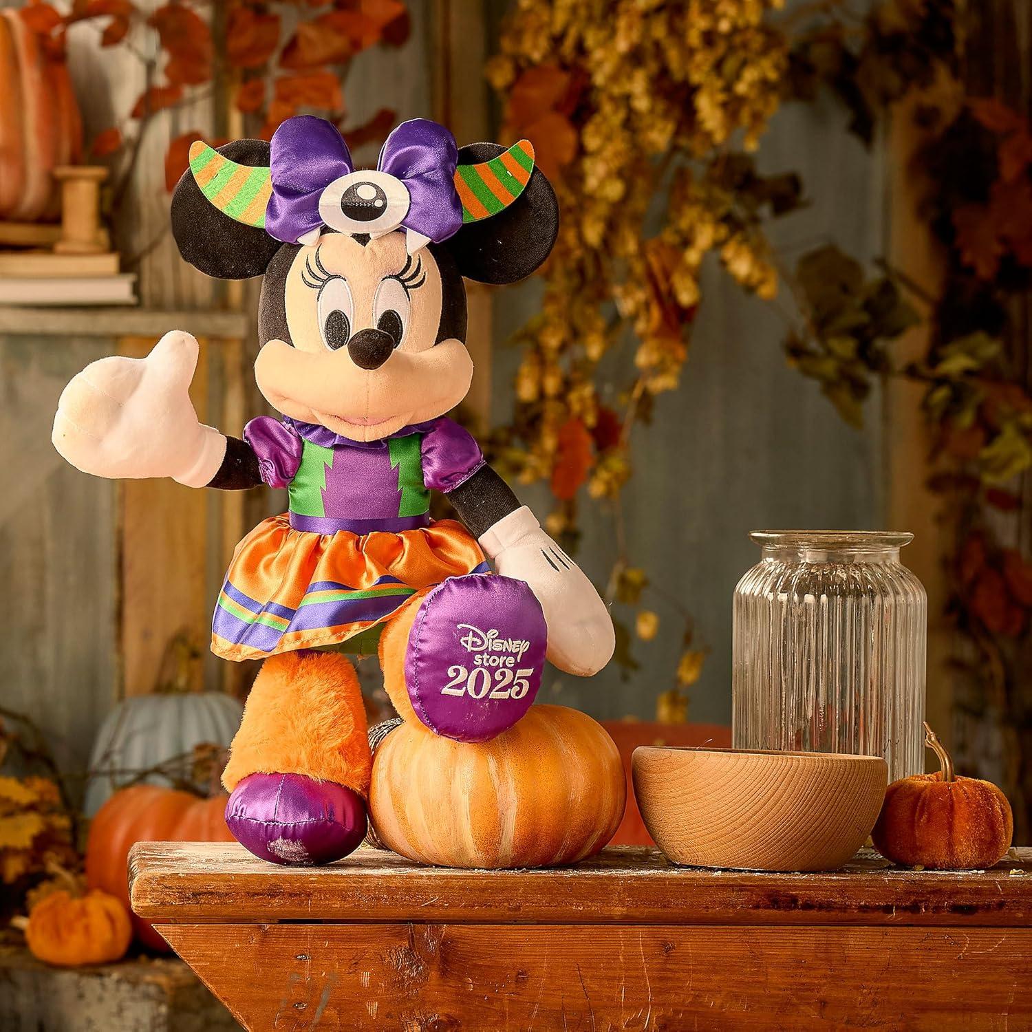imageDISNEY STORE Official Minnie Mouse Halloween Plush  Disney Halloween Stuffed Animal with Embroidered Features Detailed Plush Sculpting Satin Print Dress Bow Felt Teeth and Cyclops EyeMinnie
