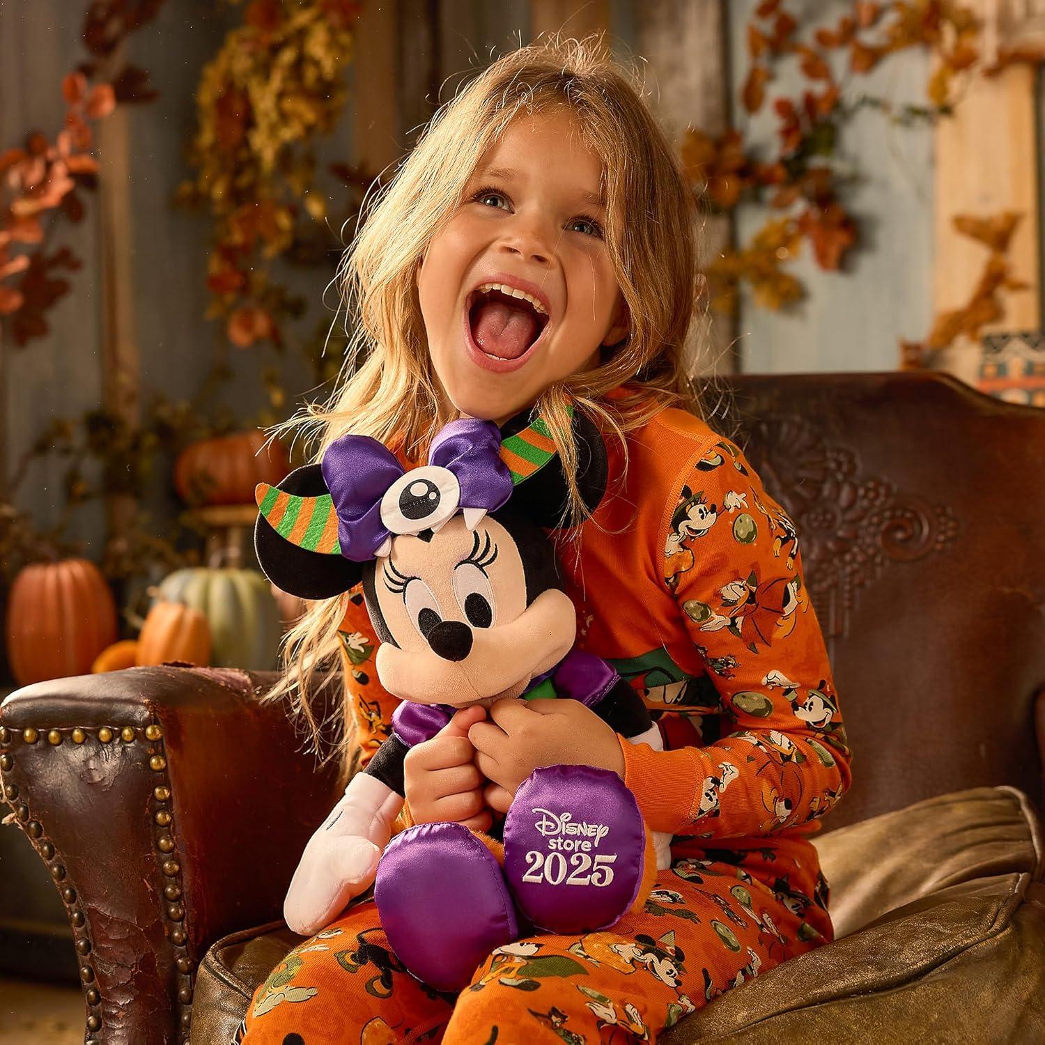 imageDISNEY STORE Official Minnie Mouse Halloween Plush  Disney Halloween Stuffed Animal with Embroidered Features Detailed Plush Sculpting Satin Print Dress Bow Felt Teeth and Cyclops EyeMinnie