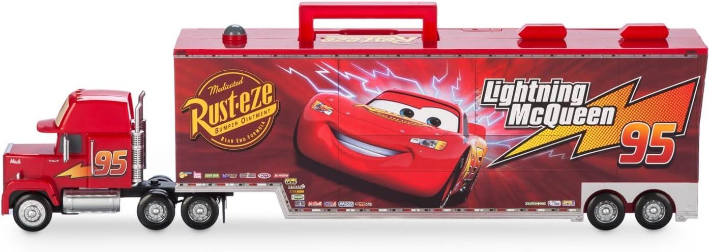 imageDisney Store Action Toys Lightning McQueen Mack Hauler Toy Truck with 6 PullBack Toy Cars  Includes Lightning McQueen Disney Cars Toys LightUp Features and Customizable Sticker Sheets