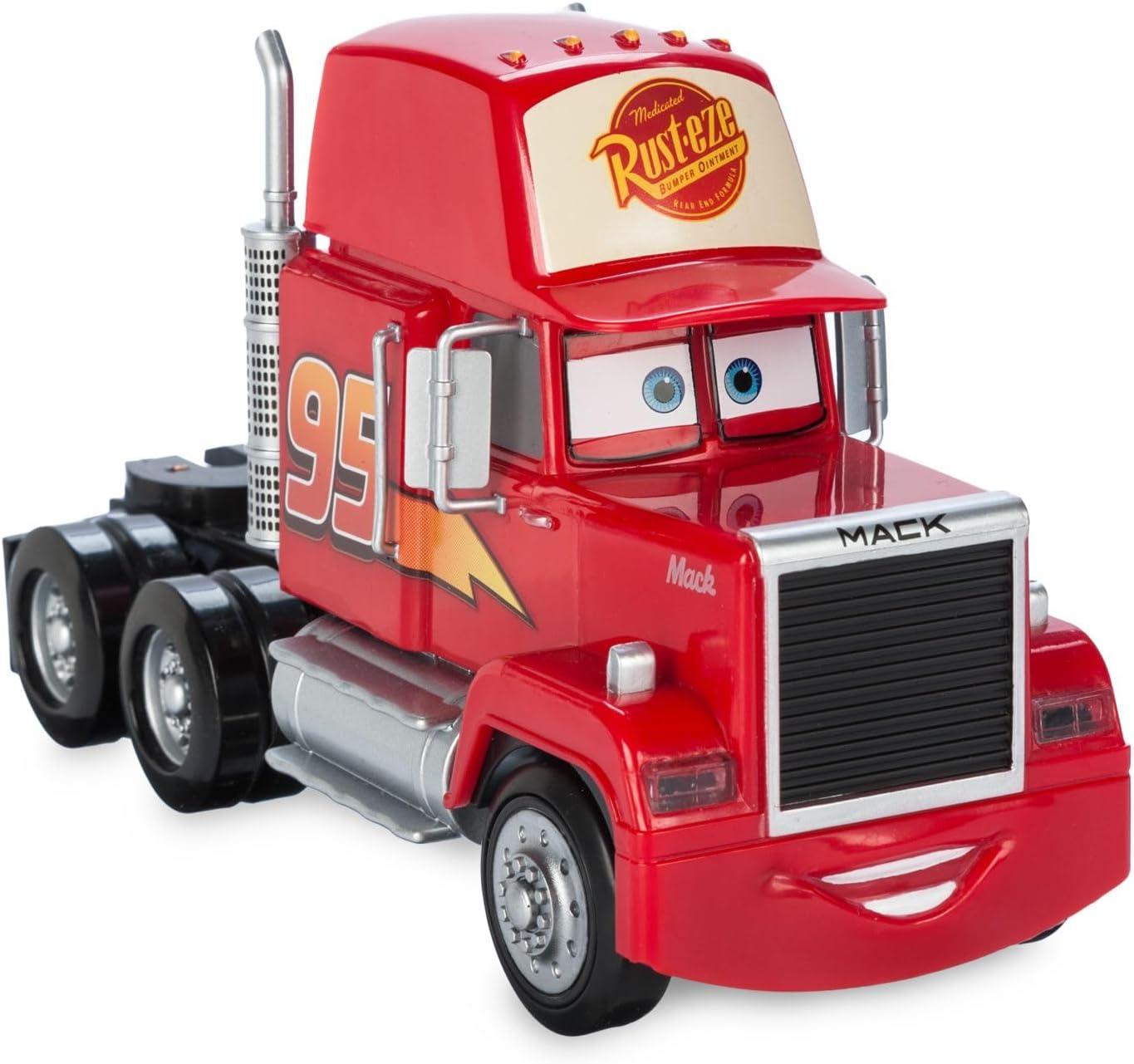 imageDisney Store Action Toys Lightning McQueen Mack Hauler Toy Truck with 6 PullBack Toy Cars  Includes Lightning McQueen Disney Cars Toys LightUp Features and Customizable Sticker Sheets