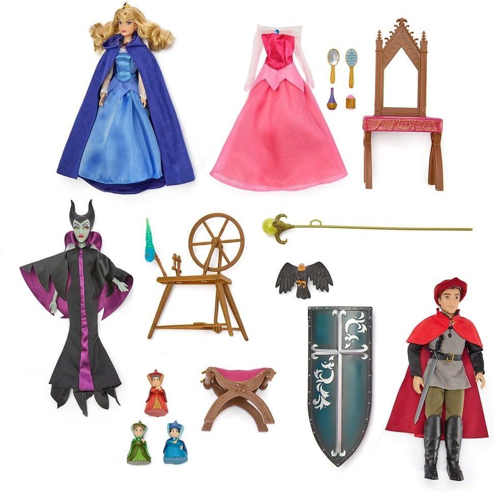 imageDisney Store Official Aurora Classic Doll Gift Set  Sleeping Beauty Play Set  Disney Princess Toys Playset Featuring Aurora Prince Phillip ampamp Maleficent Dolls with Accessories