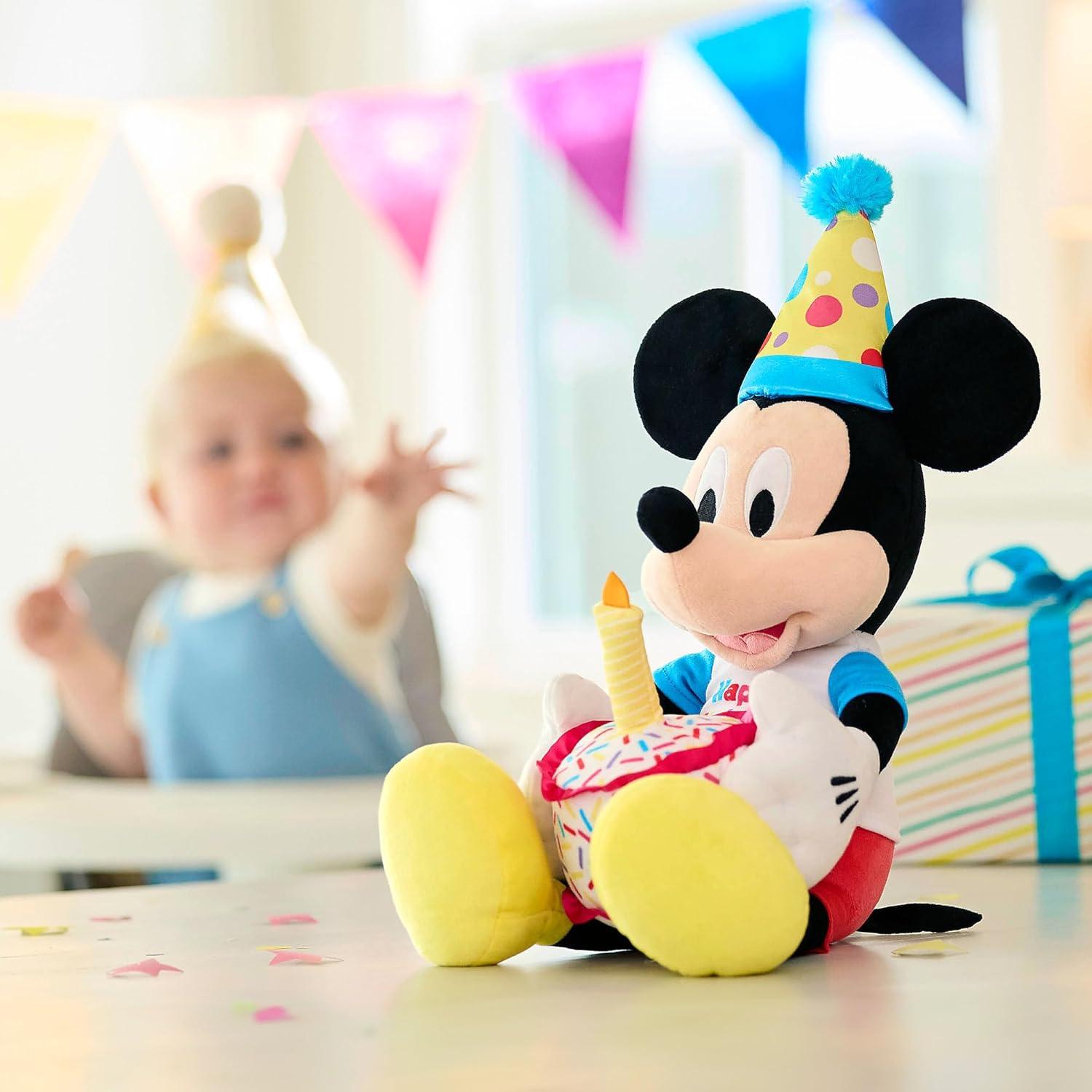 imageDisney Store Official Happy Birthday Mickey Mouse Stuffed Animal with Plush Cake Candle ampamp Party Hat  Embroidered Features TShirt ampamp Soft Mouse Ears for Kids