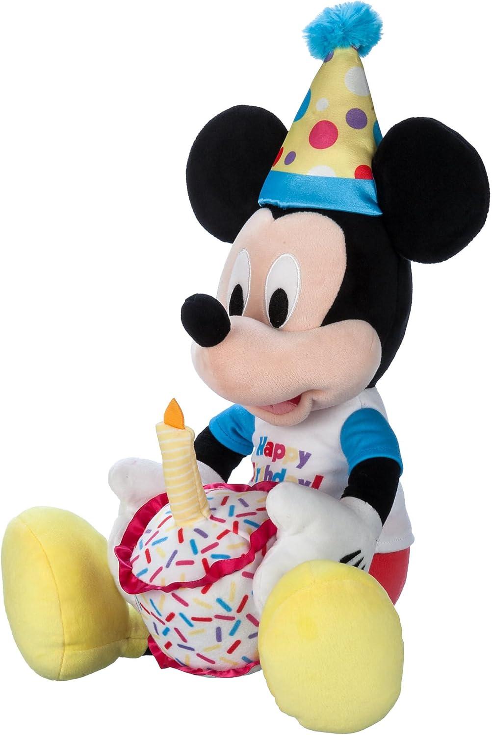 imageDisney Store Official Happy Birthday Mickey Mouse Stuffed Animal with Plush Cake Candle ampamp Party Hat  Embroidered Features TShirt ampamp Soft Mouse Ears for Kids