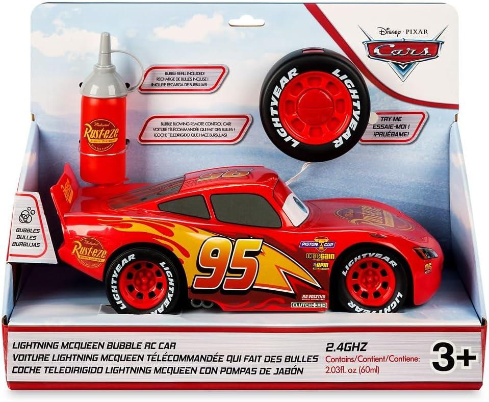 imageDisney Store Official Lightning McQueen BubbleBlowing Remote Control Car  24GHZ RC Cars with Bubble Fluid Refill  Toddler Boy Toys Inspired by Pixars Cars  Light Up Fun for Little Racers