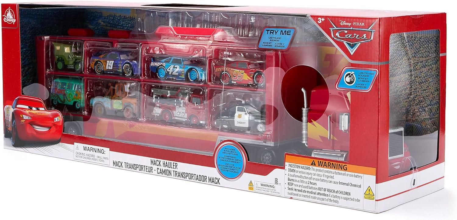 imageDisney Store Official Mack Hauler Play Set  Light ampamp Sound Mack Carrier with 8 Pullback Die Cast Vehicles  Red Fillmore Lightning McQueen Bobby Swift Cal Weathers Sarge Sheriff ampamp Tow Mater