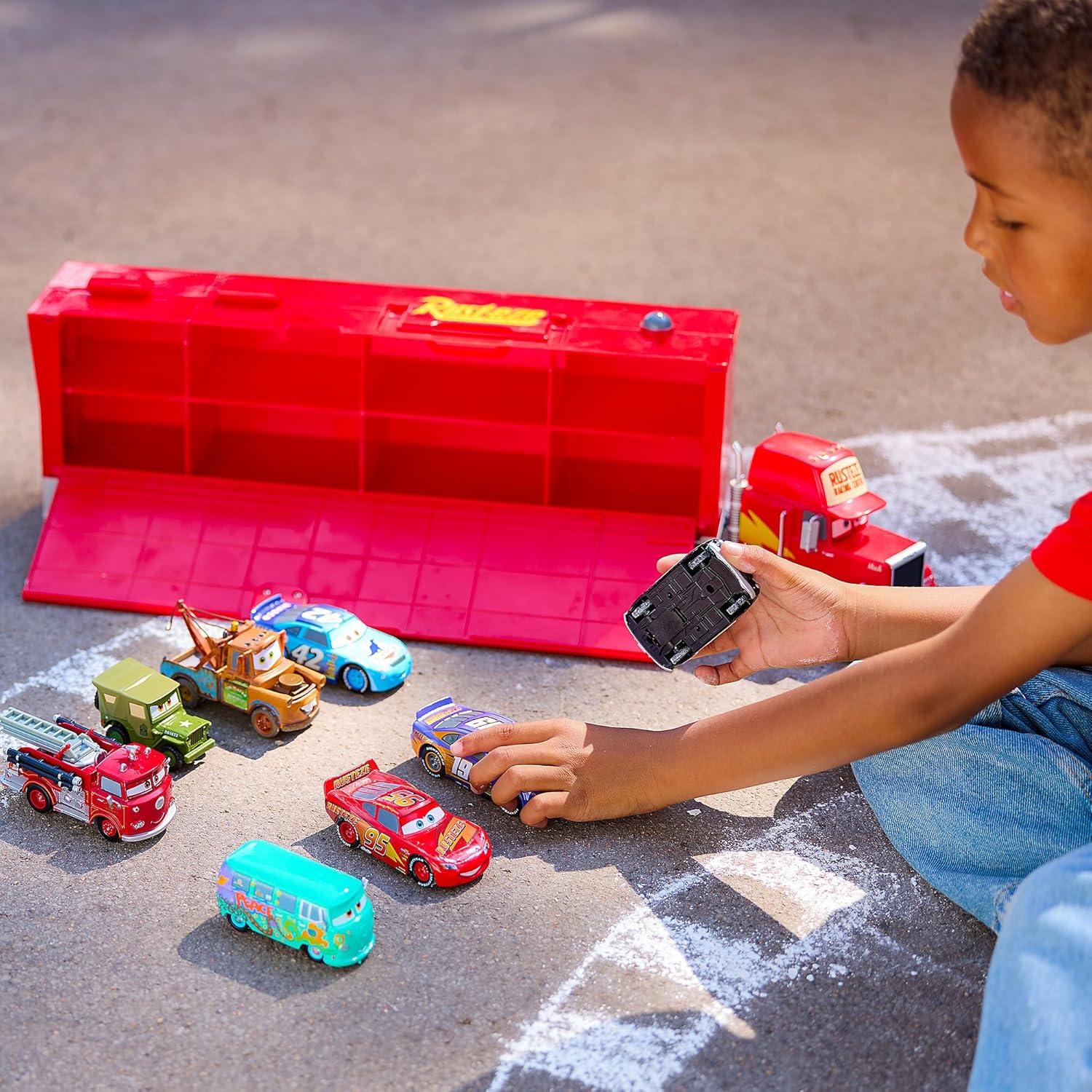 imageDisney Store Official Mack Hauler Play Set  Light ampamp Sound Mack Carrier with 8 Pullback Die Cast Vehicles  Red Fillmore Lightning McQueen Bobby Swift Cal Weathers Sarge Sheriff ampamp Tow Mater