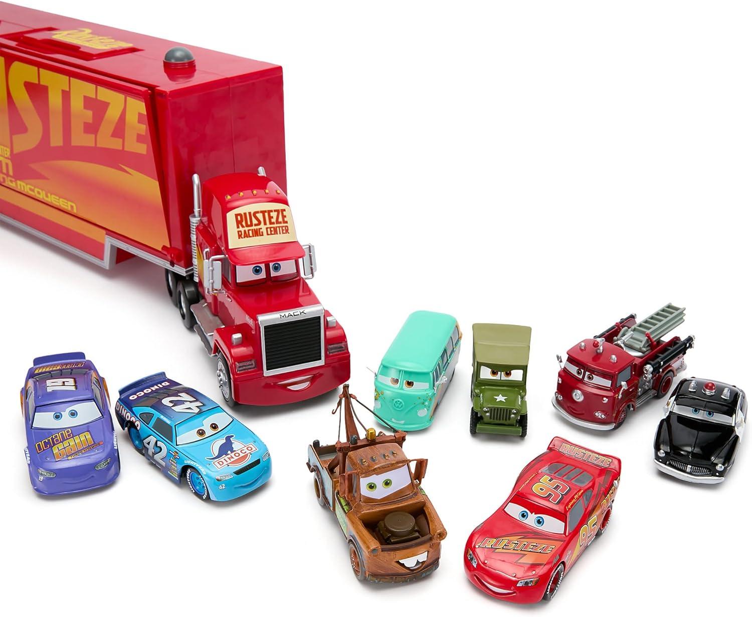 imageDisney Store Official Mack Hauler Play Set  Light ampamp Sound Mack Carrier with 8 Pullback Die Cast Vehicles  Red Fillmore Lightning McQueen Bobby Swift Cal Weathers Sarge Sheriff ampamp Tow Mater