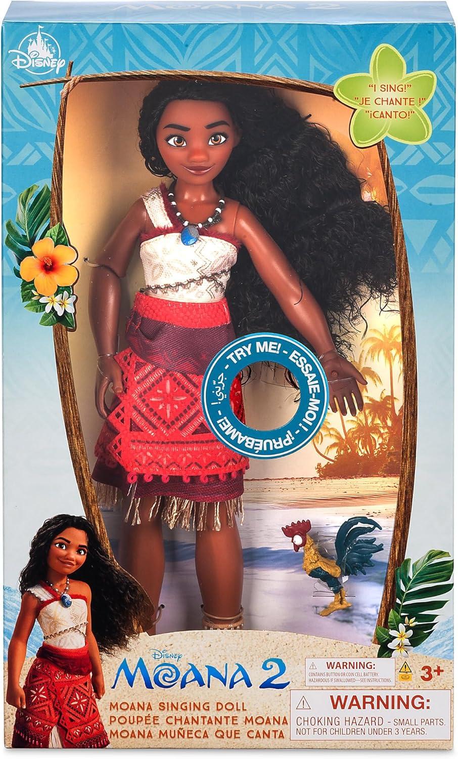 imageDisney Store Official Moana 2 Singing Doll  Poseable Disney Princess Toy with Authentic Costume Heart of Te Fiti Necklace Heihei Figure Sings Were Back Styled Hair Window Packaging