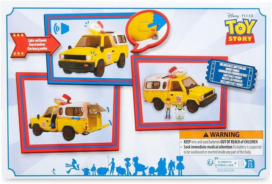 imageDisney Store Official Pizza Planet Truck with Lights ampamp Sounds  Toy Story Action Figures Set Includes Woody ampamp Buzz Lightyear Movable Parts Light Up Features ampamp Vehicle Sounds