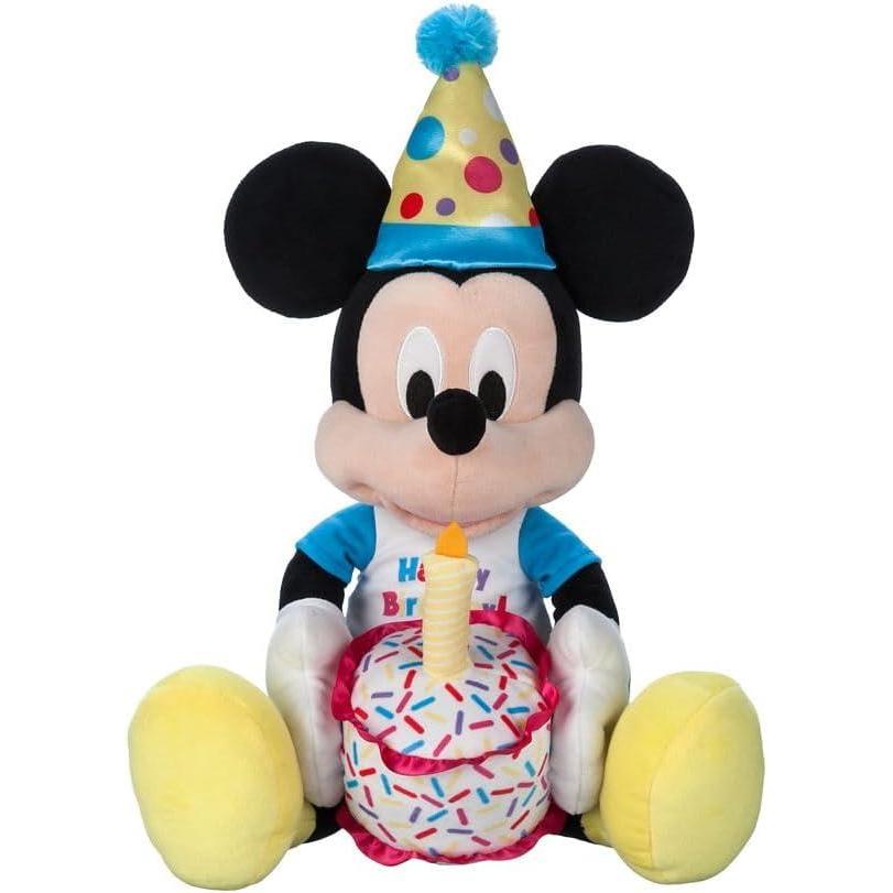 imageDisney Store Official Happy Birthday Mickey Mouse Stuffed Animal with Plush Cake Candle ampamp Party Hat  Embroidered Features TShirt ampamp Soft Mouse Ears for Kids
