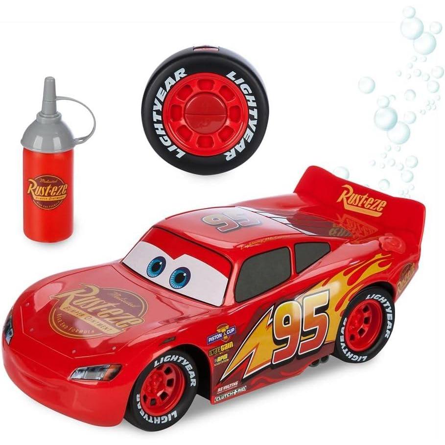 imageDisney Store Official Lightning McQueen BubbleBlowing Remote Control Car  24GHZ RC Cars with Bubble Fluid Refill  Toddler Boy Toys Inspired by Pixars Cars  Light Up Fun for Little Racers