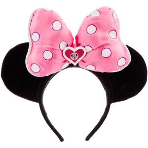 imageDISNEY STORE Official Minnie Mouse Costume Ear Headband for Girls  Minnie Mouse Ears with Pink Satin Bow Polka Dots ampamp Glitter Heart Cameo NonSlip Velour  Disney Ears for Kids
