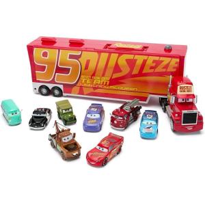 imageDisney Store Official Mack Hauler Play Set  Light ampamp Sound Mack Carrier with 8 Pullback Die Cast Vehicles  Red Fillmore Lightning McQueen Bobby Swift Cal Weathers Sarge Sheriff ampamp Tow Mater